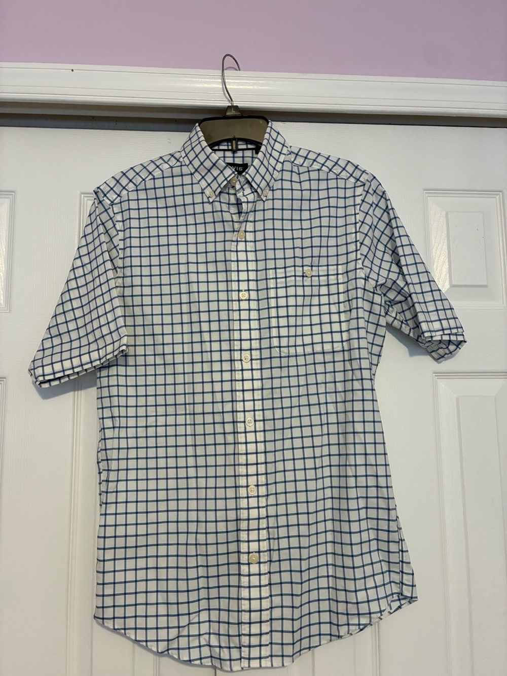 Orvis Blue and White Windowpane Short-Sleeve Button-Down Shirt